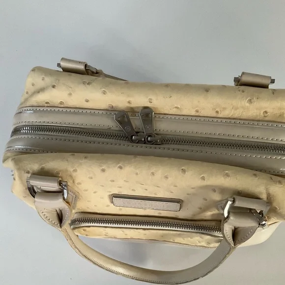 Longchamp Natural Tan Ostrich Leather Legend Bag Purse Satchel - Picture 6 of 15